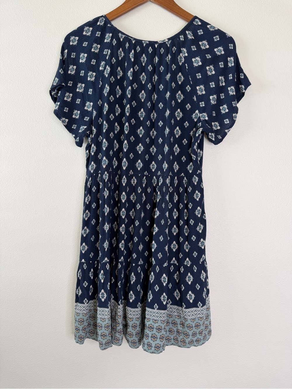 Babydoll Dainty Dress M Navy Boho Print Flowy Mini Flutter‎ Sleeves with Pockets - Picture 3 of 7